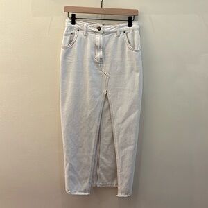 Long white denim skirt with slit